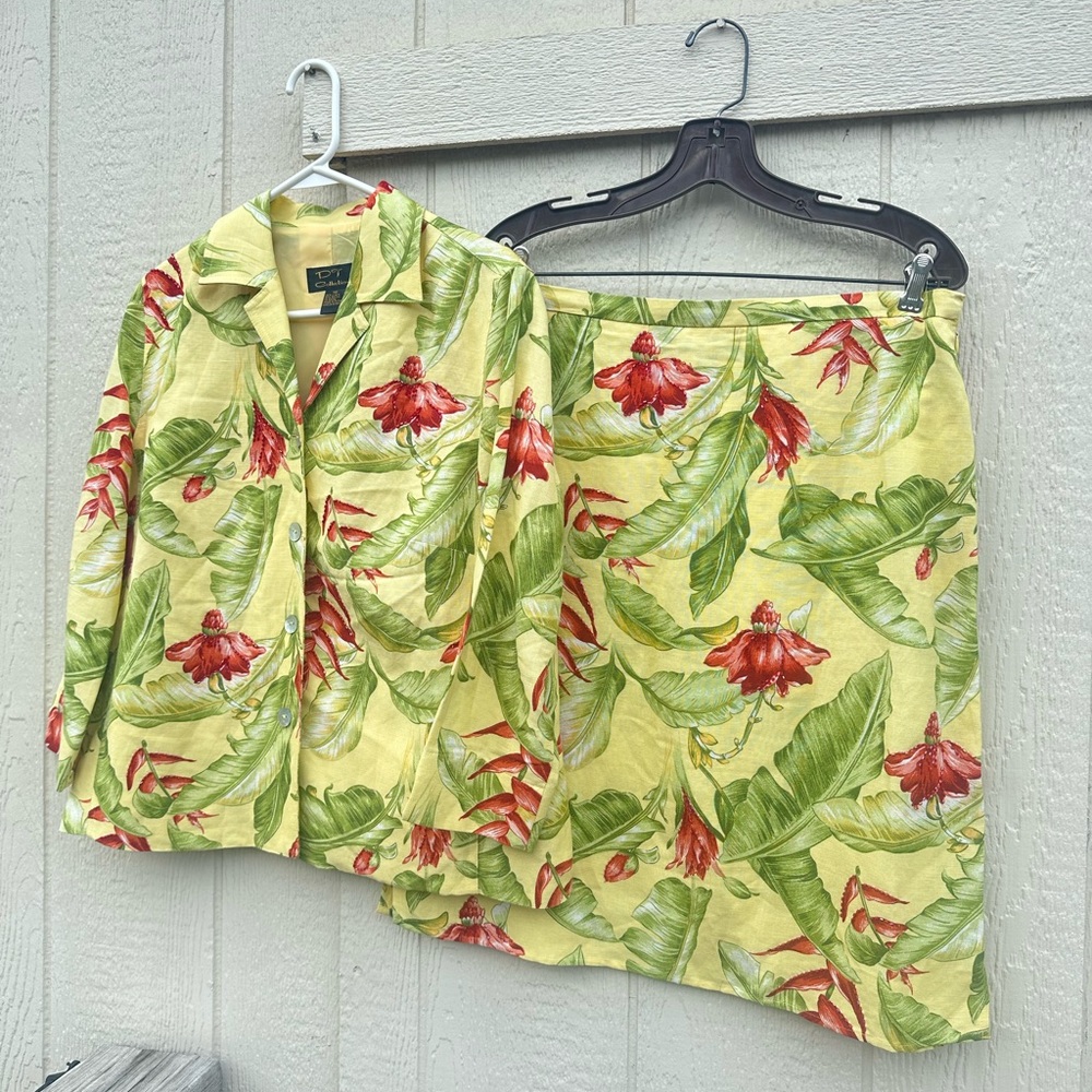 DT COLLECTION WOMEN'S TROPICAL FLORAL SKIRT & BLAZER  SET SZ 10